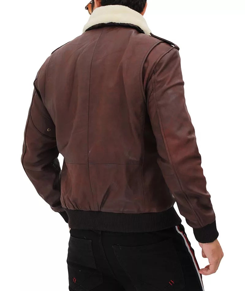Mens Pierson With Shearling Collar Brown Leather Bomber Jacket