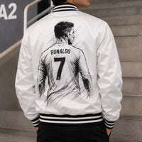 CR7 Ronaldo White Satin Bomber Jacket