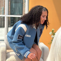 Coach Chicago Azzi Fudd Blue Wool Varsity Jacket