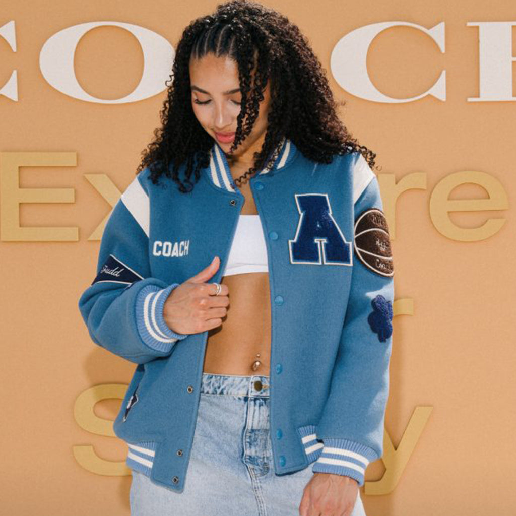 Coach Chicago Azzi Fudd Blue Wool Varsity Jacket