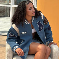 Coach Chicago Azzi Fudd Blue Wool Varsity Jacket