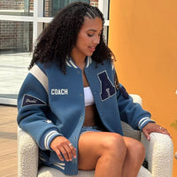 Coach Chicago Azzi Fudd Blue Wool Varsity Jacket
