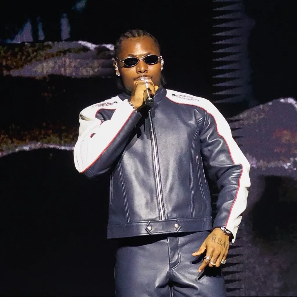 God We Trust Tour 2026 Asake Blue Leather Jacket