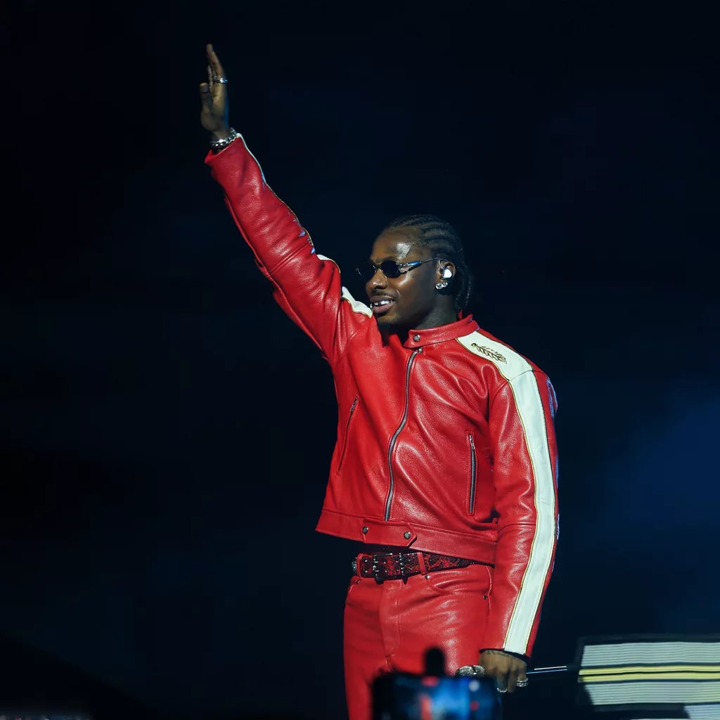 God We Trust Tour Asake Red Leather Jacket