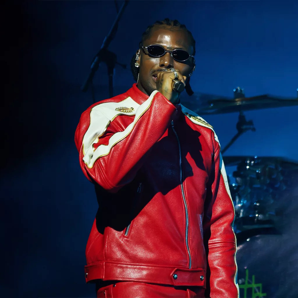 God We Trust Tour Asake Red Leather Jacket