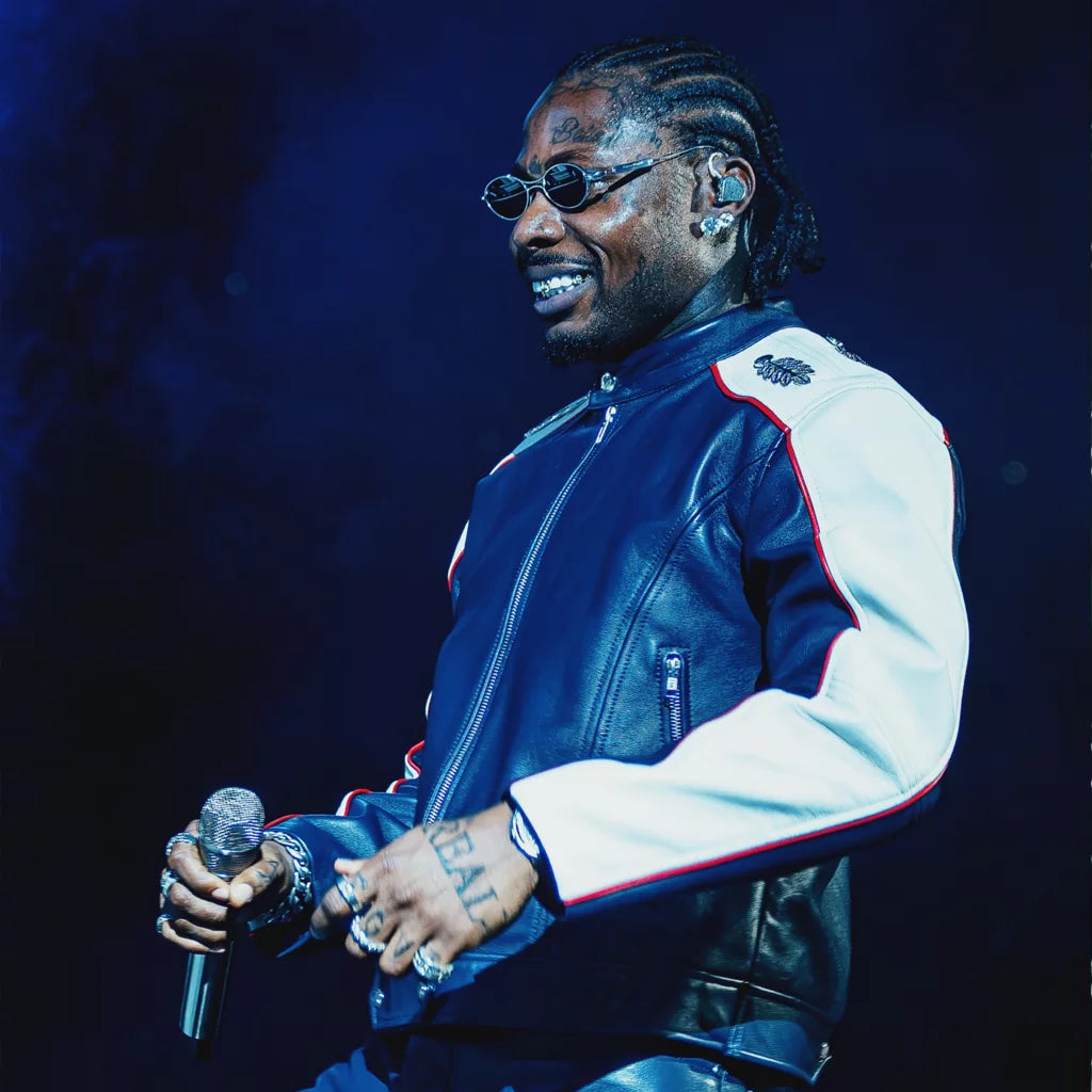 God We Trust Tour 2026 Asake Blue Leather Jacket