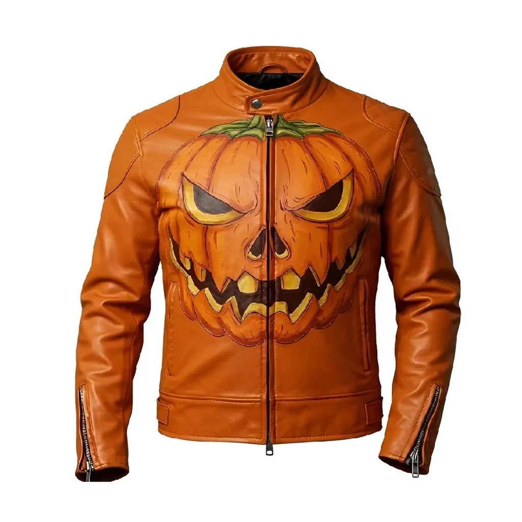 Halloween Orange Jack-o’-lantern Biker Jacket