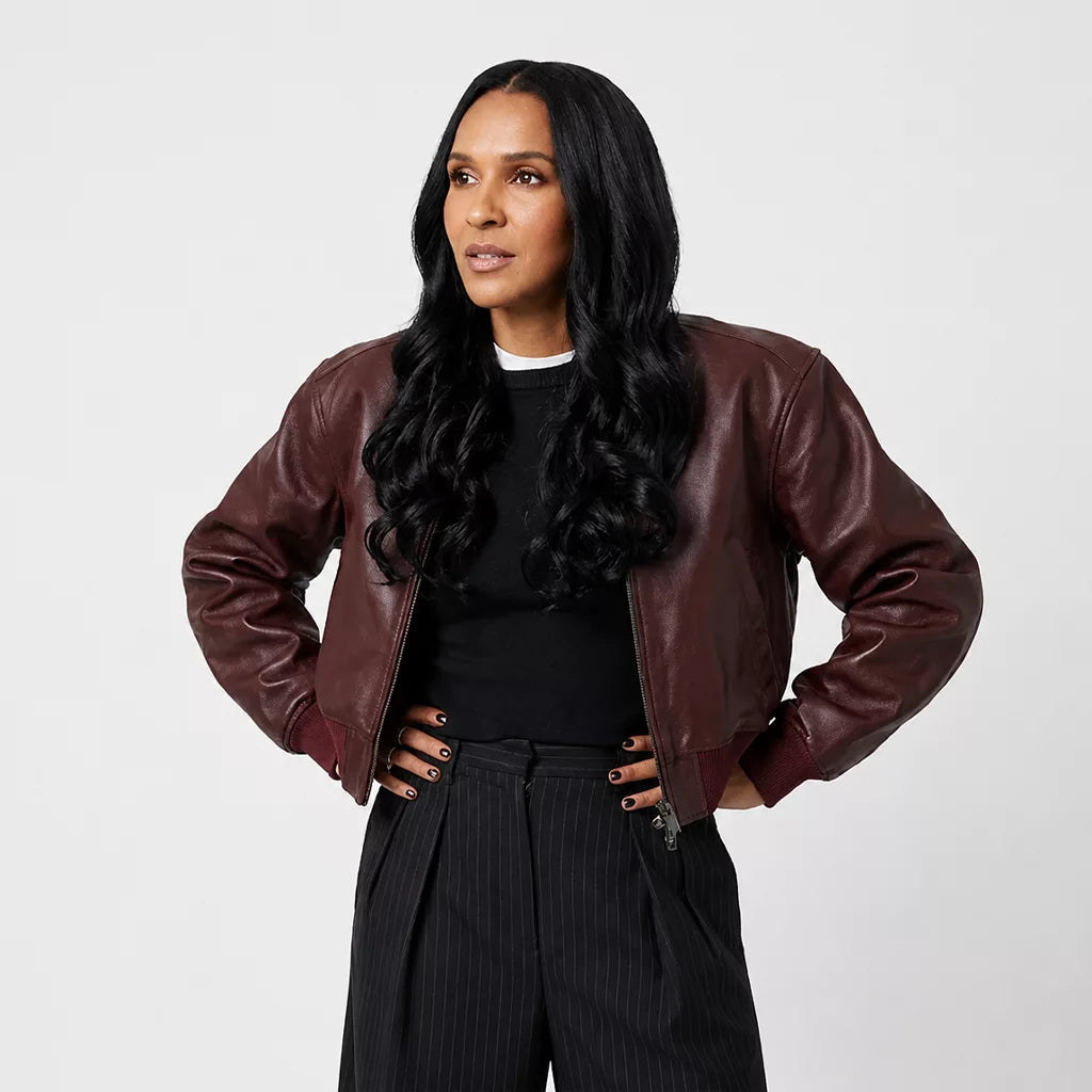 Honest Renovations S04 Lizzy Mathis Burgundy Leather Jacket