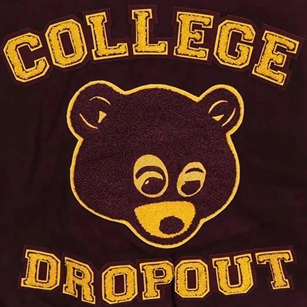 Kanye West Varsity Jacket in Maroon Leather