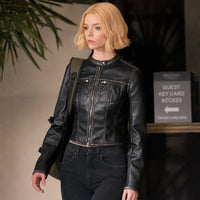 Lucky S01 Anya Taylor-Joy Cropped Black Leather Jacket