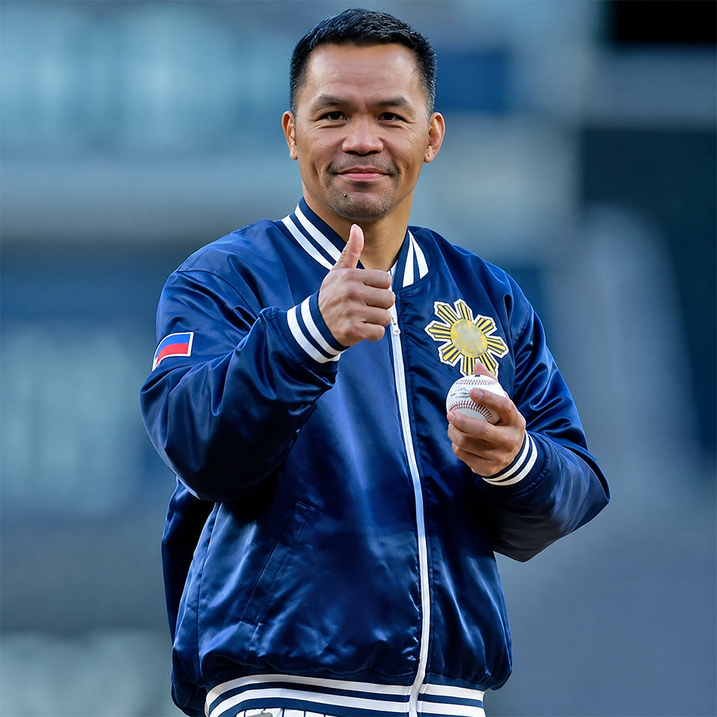 NY Yankees 2026 Manny Pacquiao Jacket in Blue Satin