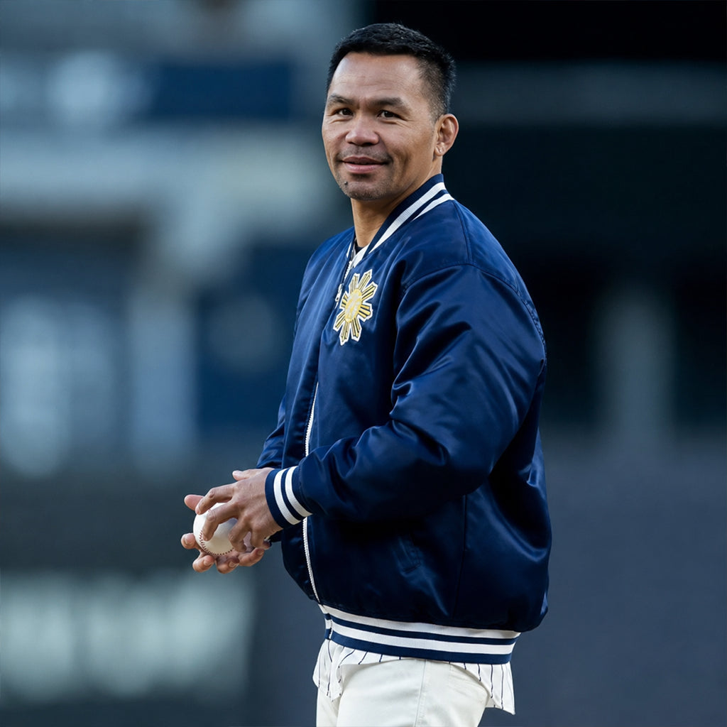 NY Yankees 2026 Manny Pacquiao Jacket in Blue Satin