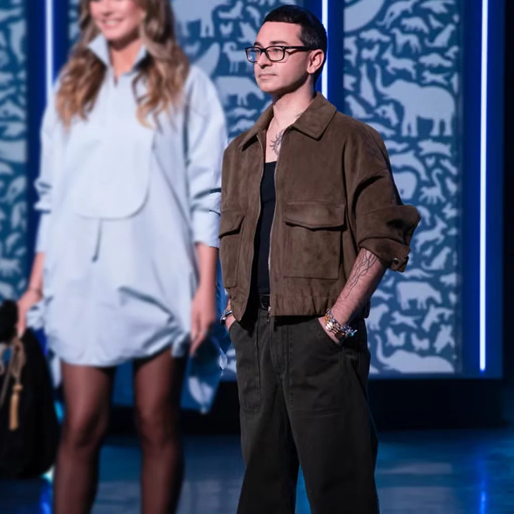 Project Runway 2026 Christian Siriano Suede Brown Jacket in Leather