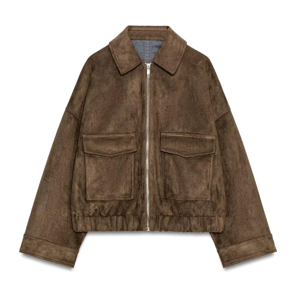 Project Runway 2026 Christian Siriano Suede Brown Jacket in Leather