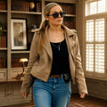 The Town That Takes Grace Patterson Jacket in Beige Leather