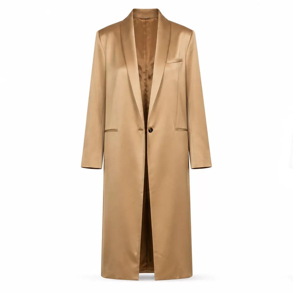 The Whisper Man Premiere Kate Walsh Coat in Brown Satin