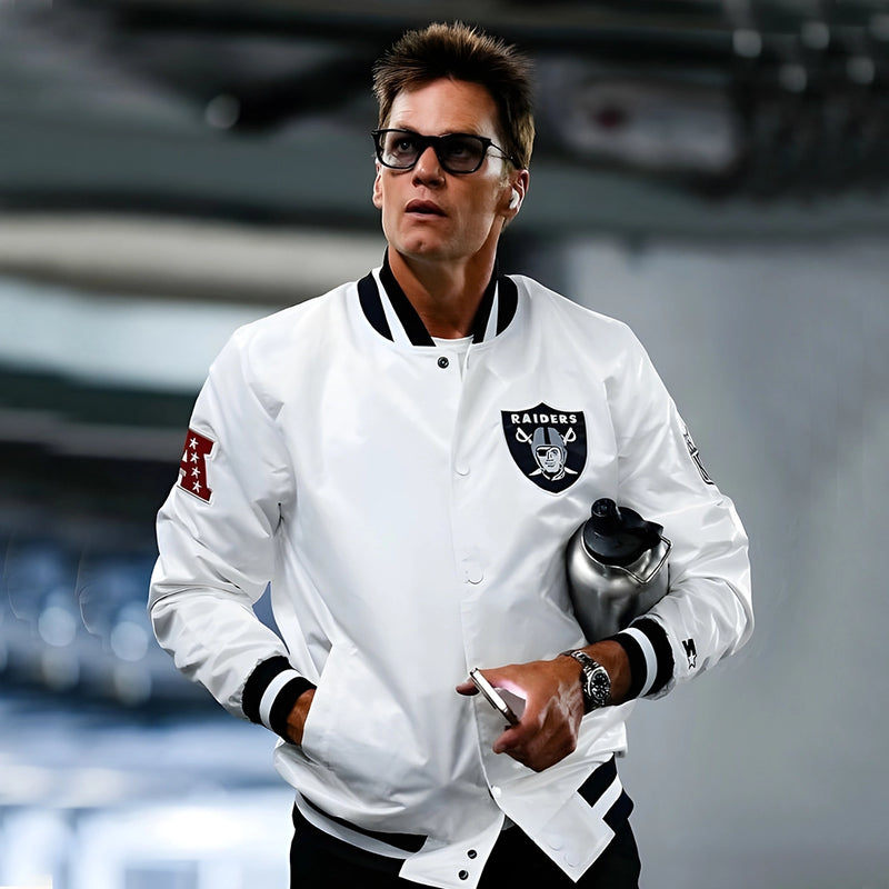 Tom Brady Raiders Jacket in White Satin