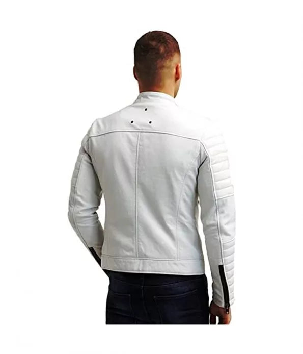 Jacket – Biker Genuine Leather Men Lambskin White